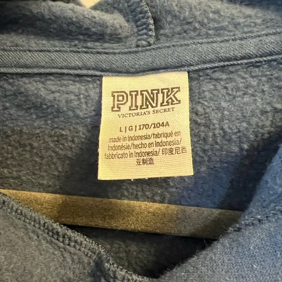 PINK Victoria's Secret Dusty Blue Pullover Hoodie Size Large - Picture 9 of 14